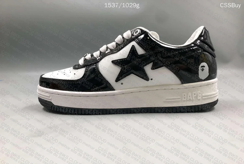 Bapesta Black and White Patent Leather 3