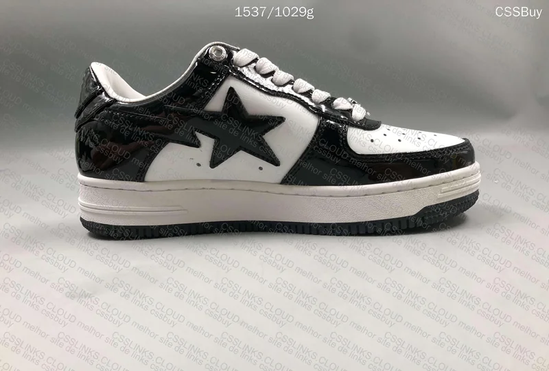 Bapesta Black and White Patent Leather 4