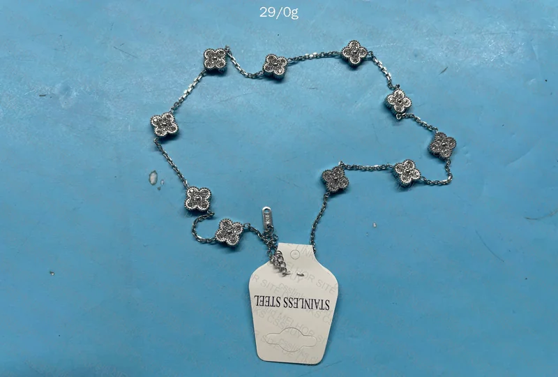 Van Cleef Stainless Steel Diamond Necklace (Supposedly) 2