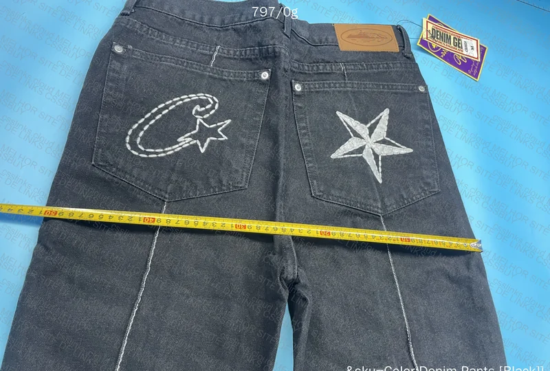 Corteiz C-Star Stitch-Down Jeans 'Black' 7