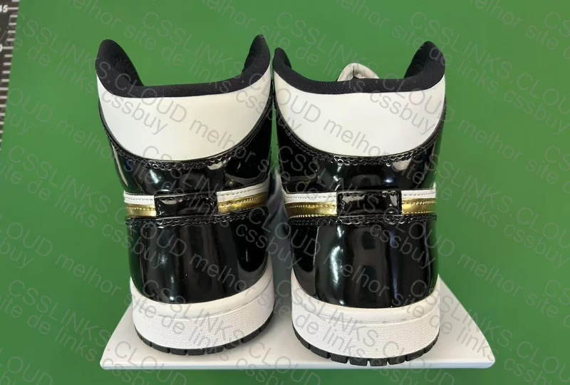 Jordan 1 Mid Patent Black White Gold 5