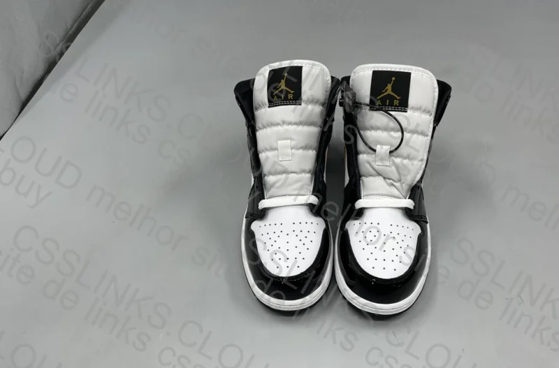 Jordan 1 Mid Patent Black White Gold Men's