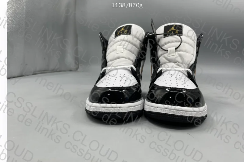 Jordan 1 Mid Patent Black White Gold Men's 2