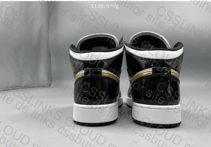 Jordan 1 Mid Patent Black White Gold Men's 3