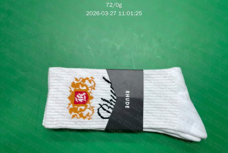 Meias Rhude Crest Logo White/Gold/Red 2