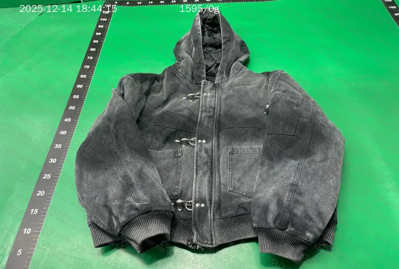 Shinzo Washed Black Canvas Clasp Bomber Jacket